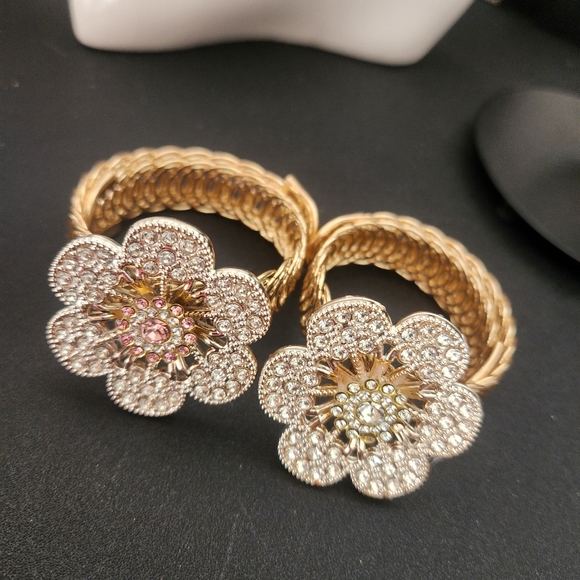 Gold with CZ Stones Flower Arm Bracelets - Picture 1 of 6